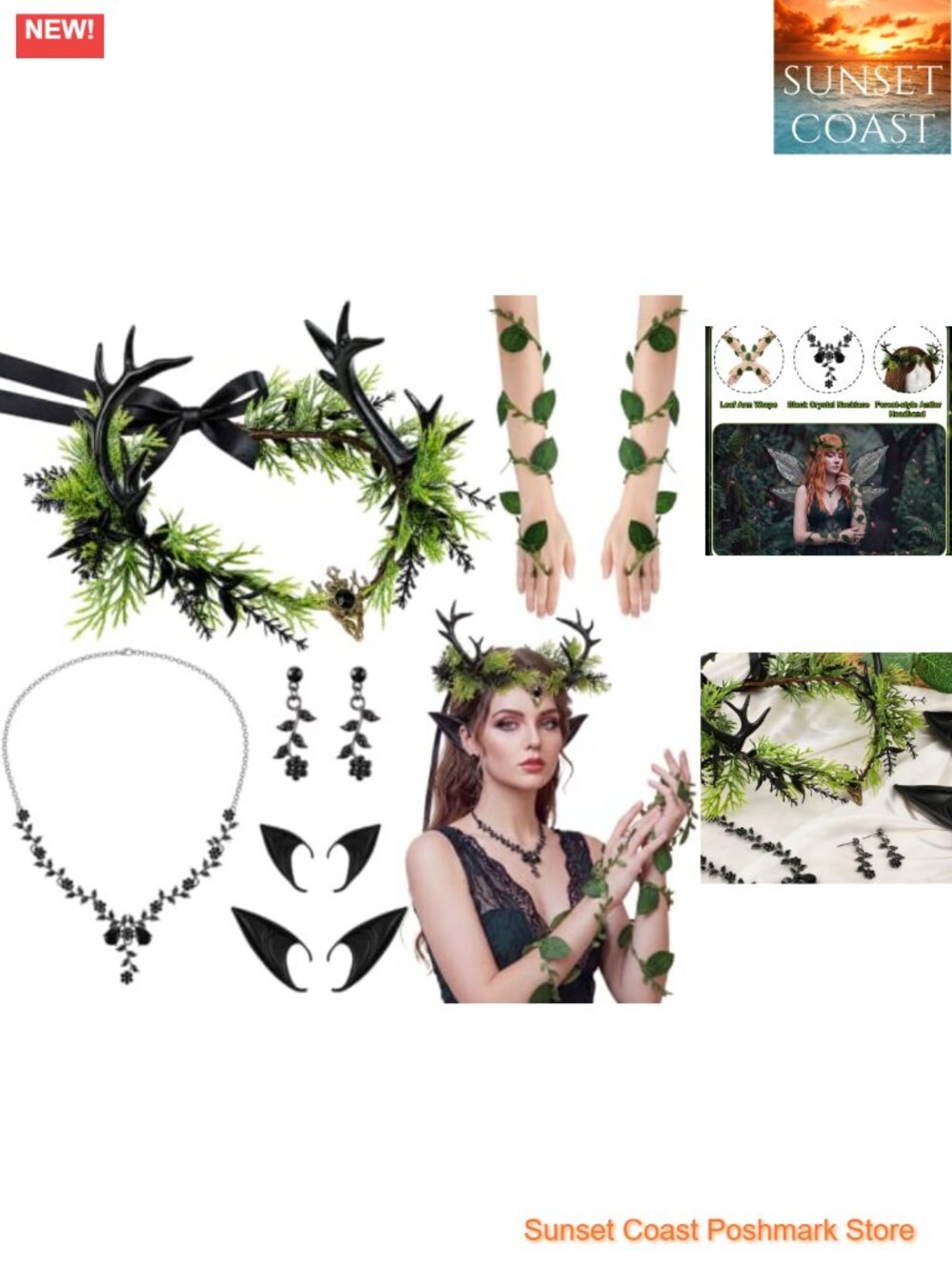 Halloween Dark Fairy Costume Accessories Set Antler Headband Elf Ears